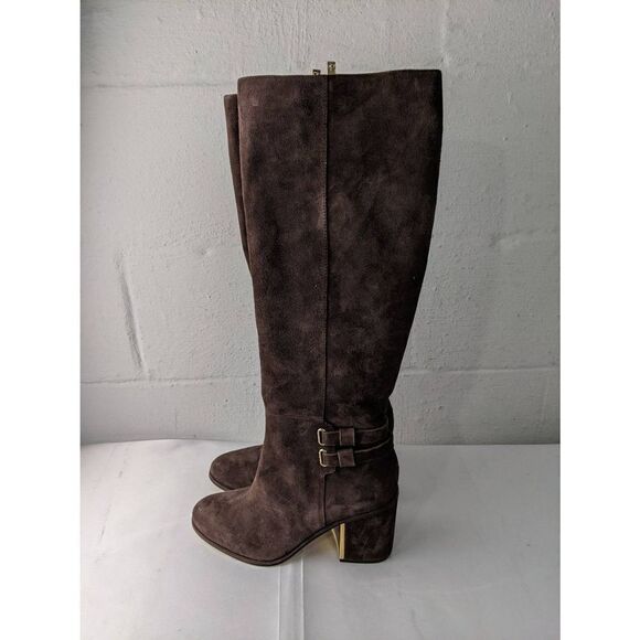 Calvin Klein "Camie" Engineer Coffee Bean Suede Knee Hi Boots Sz 10 M New withou - Picture 1 of 12